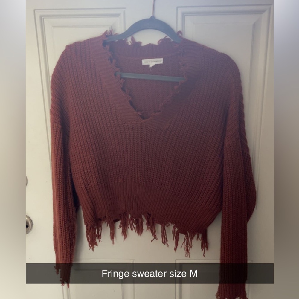 Fringe rust sweater